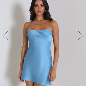 Hello Molly STYLE SLIP SATIN MINI DRESS BLUE